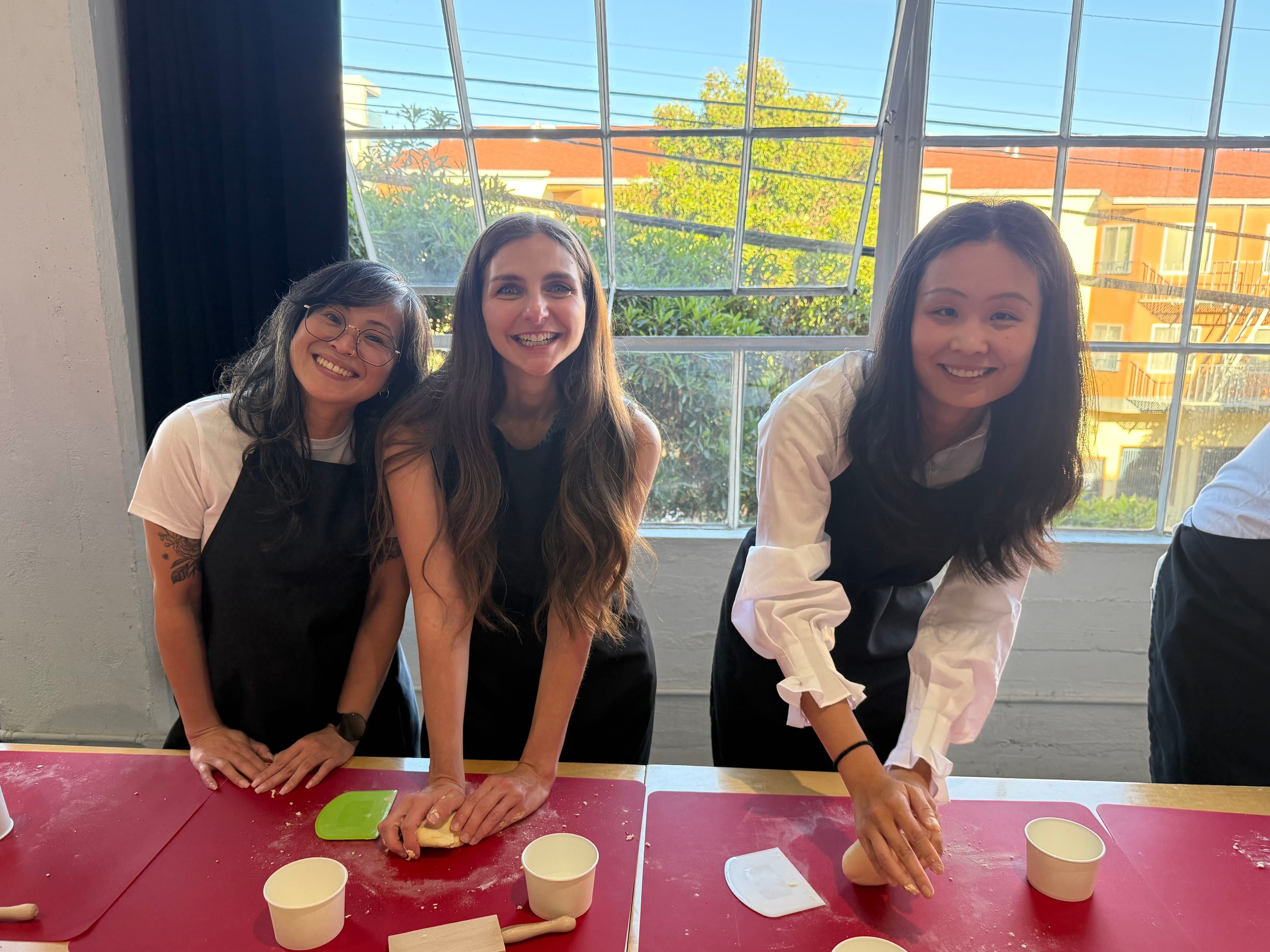 More of the team at the pasta-making class